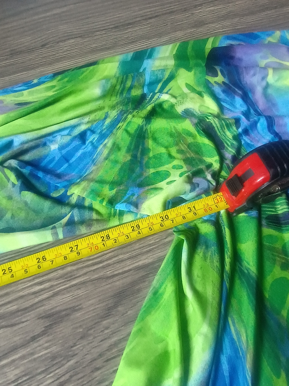 Fashion Nova Abstract Print Wide Leg Jumpsuit Women's Large Neon Blue Green Open - Picture 9 of 10